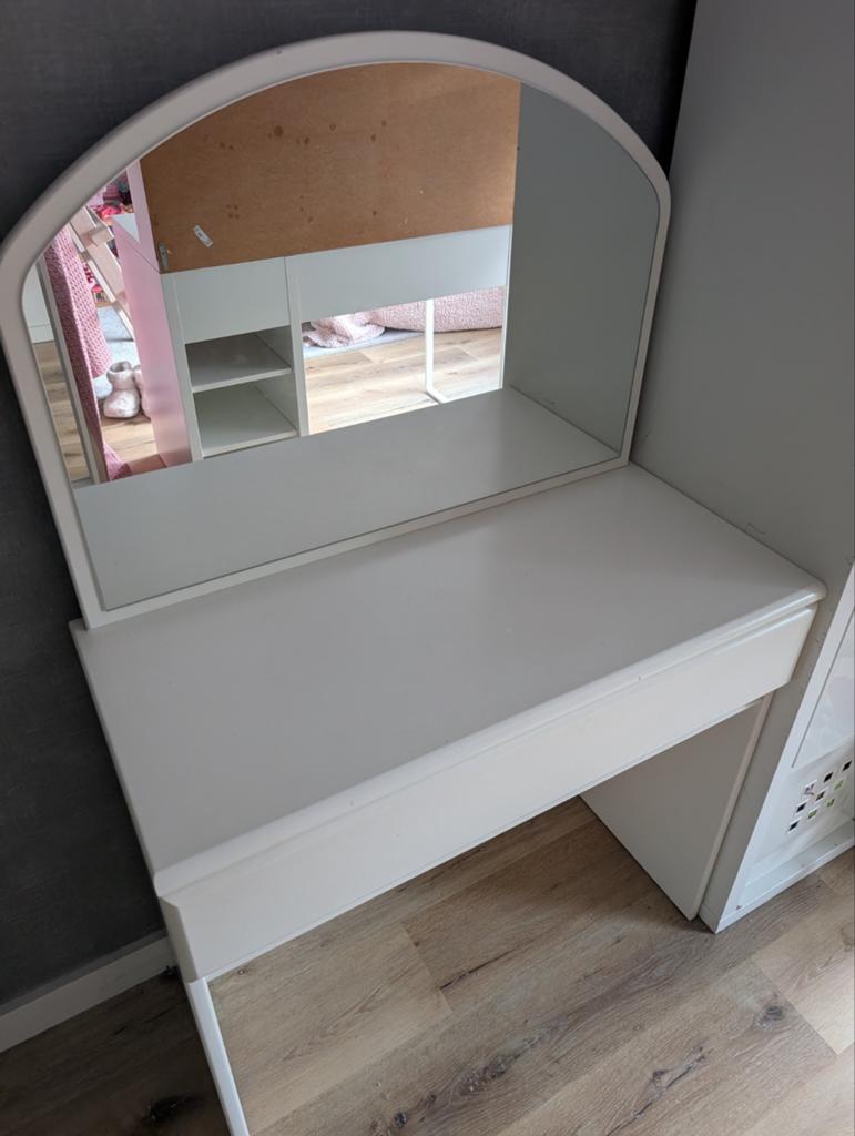 Witte kaptafel met spiegel en lade, Ophalen, Gebruikt, Modern, functioneel, 100 tot 150 cm