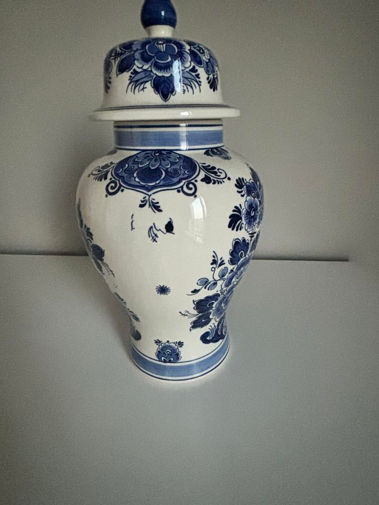 Prachtige Delfsblauwe Vaas met Deksel - Handwerk Holland, Antiek en Kunst, Ophalen of Verzenden