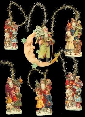 Kerstboom hangers Kerstmannen met maan poezieplaatjes 6-304, Verzenden
