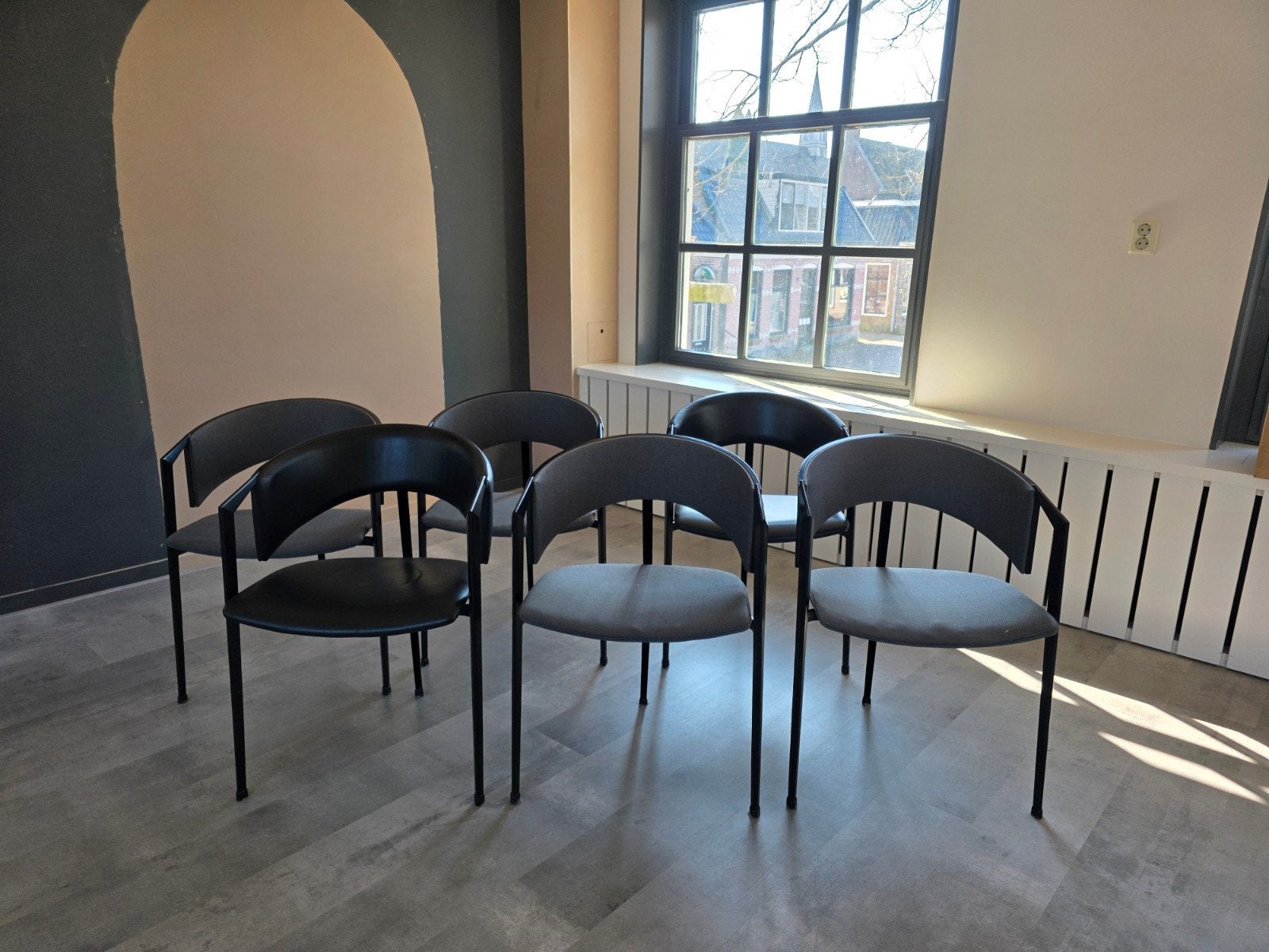 Set van 6 Castelijn SL B stoelen - Zwart/Grijs, Huis en Inrichting, Stoelen, Ophalen, Gebruikt, Zwart, Leer