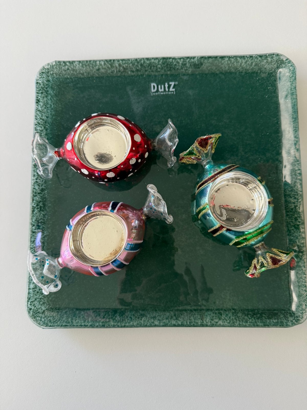Dutz glas bord met waxinehouders in bonbon vorm, Overige materialen, Overige merken, Waxinelichthouder, Zo goed als nieuw