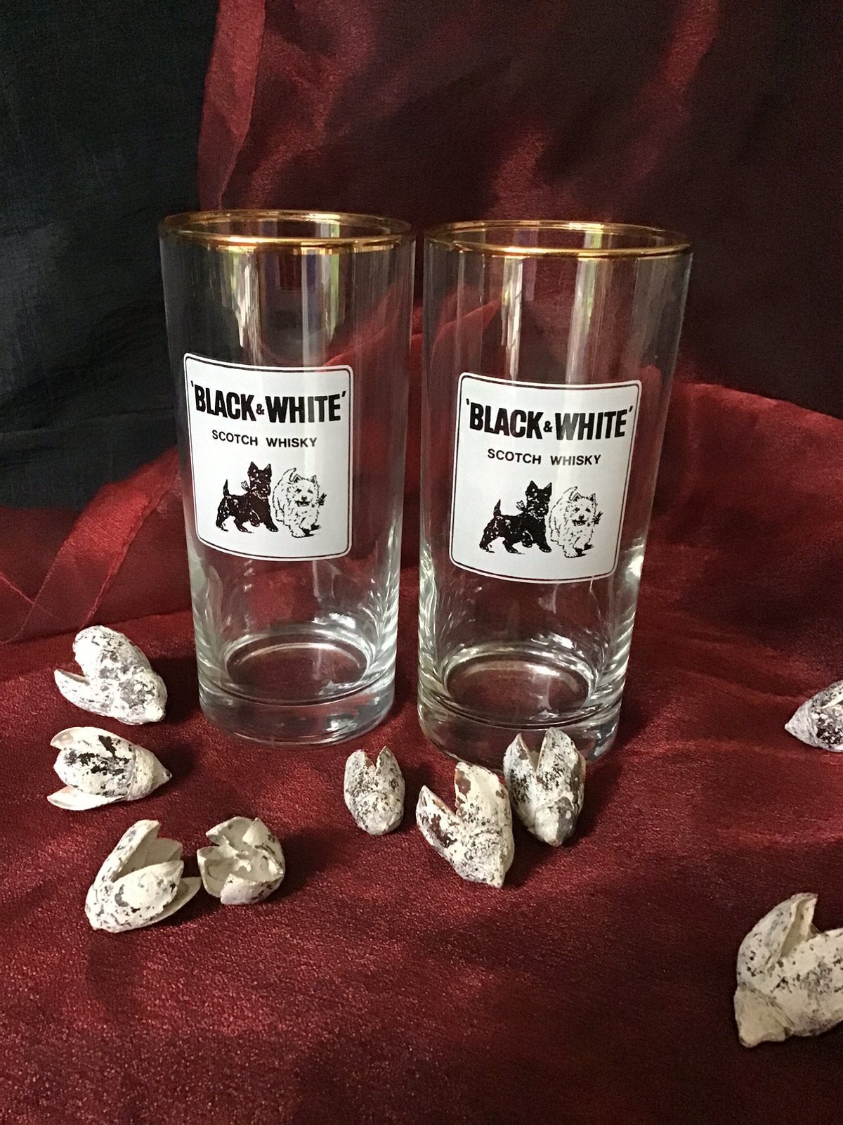2 Vintage black & white scotch whisky glazen, Ophalen of Verzenden, Zo goed als nieuw