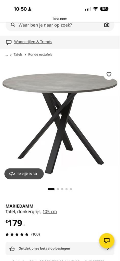 MARIEDAMM Ronde eettafel, donkergrijs, 105 cm, Overige materialen, 100 tot 150 cm, Rond, Ophalen of Verzenden