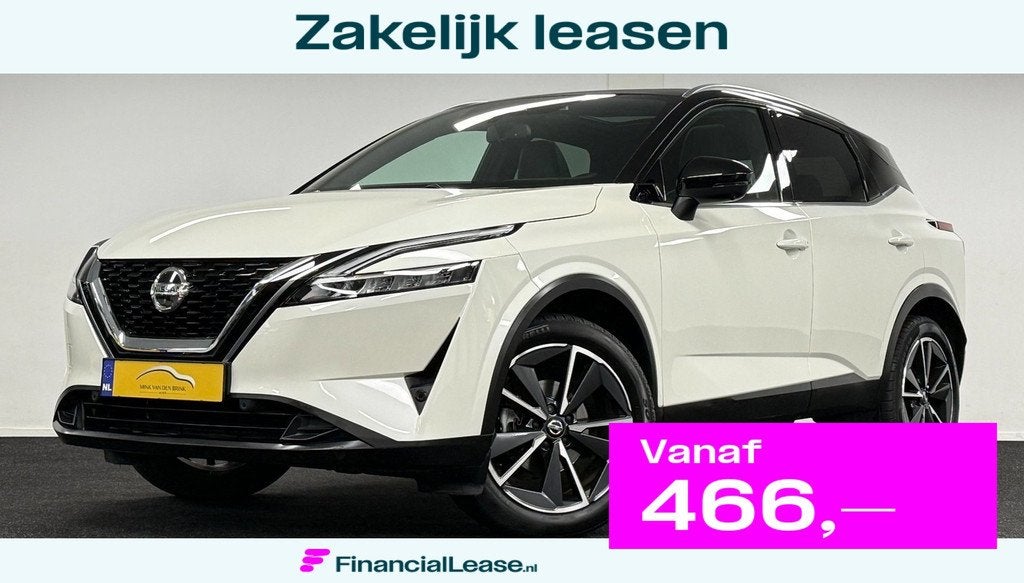 Nissan Qashqai 1.3 MHEV Xtronic Tekna*Panodak*Adaptive*360Ca, Zwart, 4 cilinders, Leder en Stof, Wit