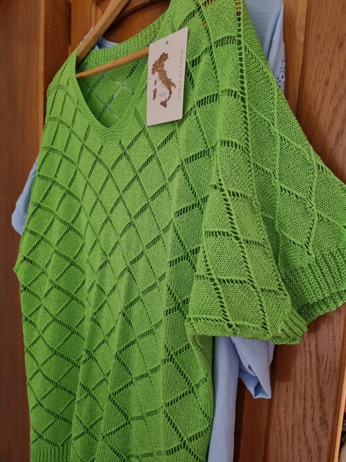 Groene gebreide trui met korte mouwen, Maat 46/48 (XL) of groter, Nieuw, Ophalen of Verzenden, Onbekend