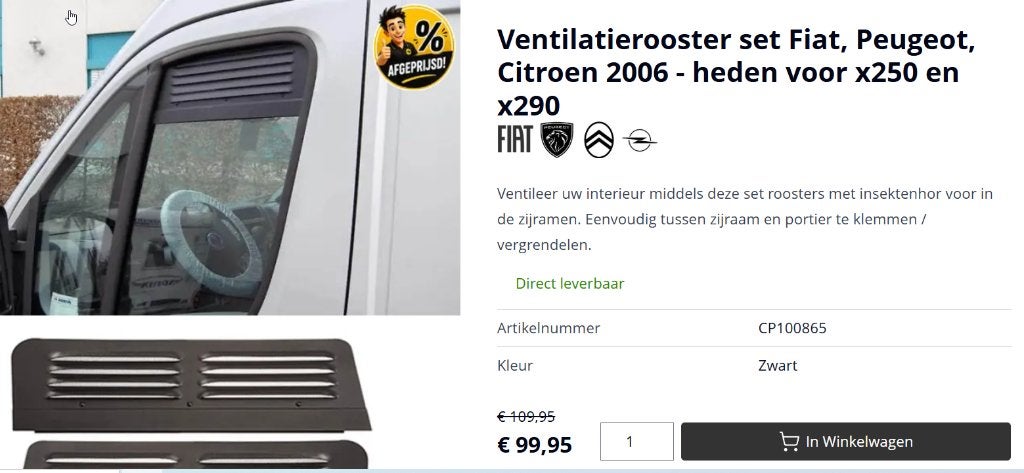 Ventilatierooster set Fiat, Peugeot, Citroen 2006 - heden, Caravans en Kamperen, Camper-accessoires, Ophalen, Zo goed als nieuw