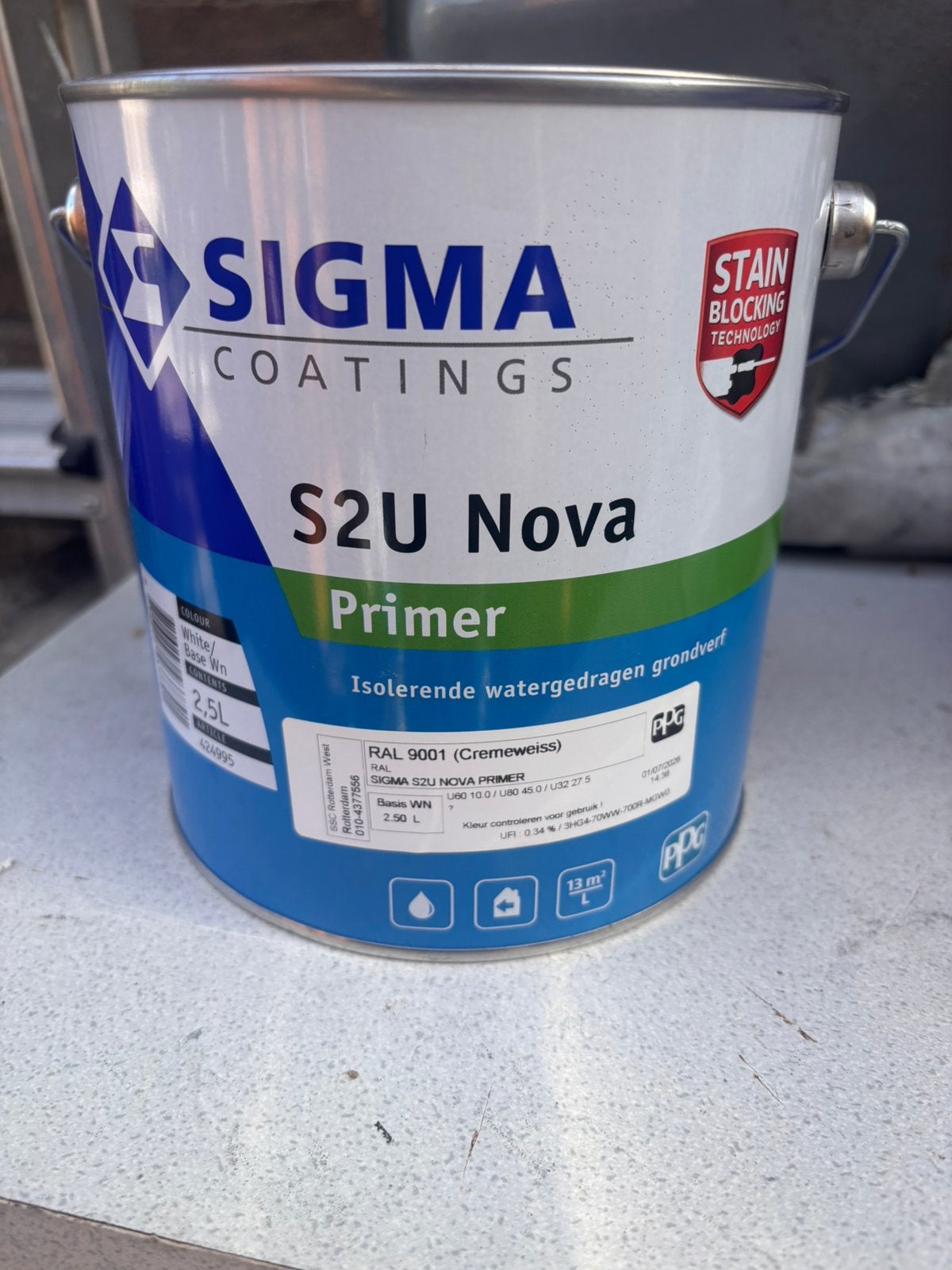 2,5L sigma s2u nova primer ral9001, Ophalen of Verzenden, Zo goed als nieuw, Wit