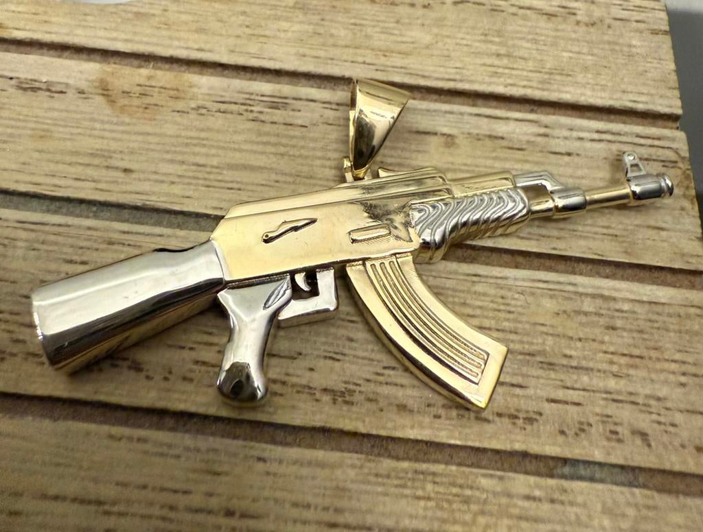 Prachtige 14 karaats gouden AK-47 hanger, Ophalen of Verzenden, Nieuw, Goud