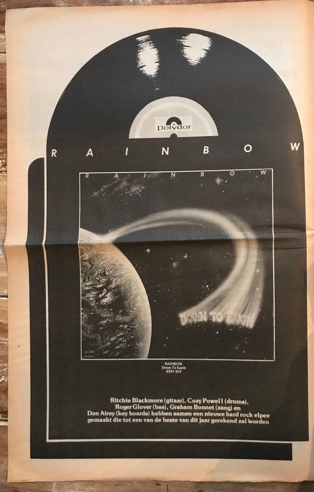 Paginagrote A3 advertentie RAINBOW Down To Earth release, Ophalen of Verzenden, Zo goed als nieuw