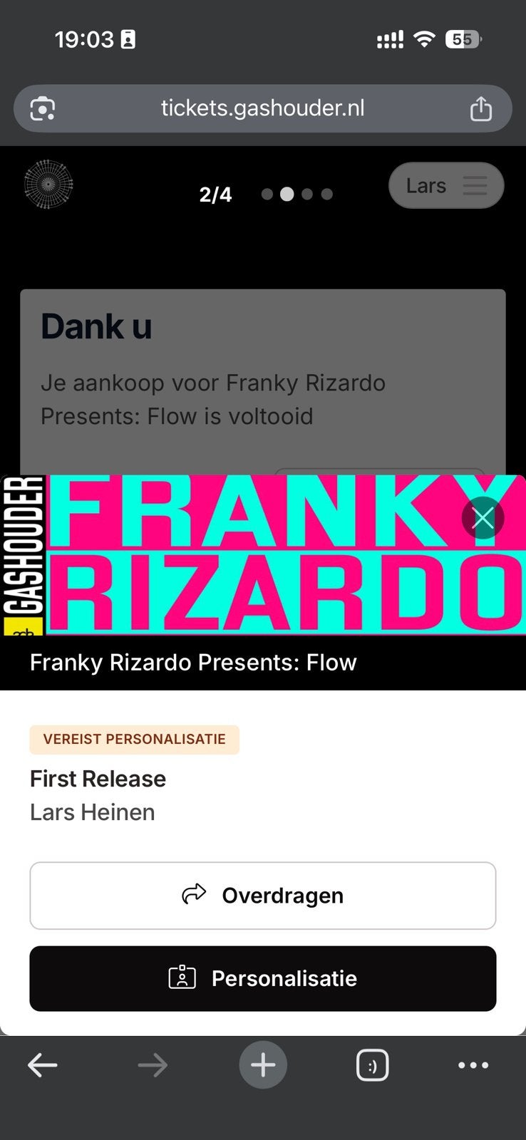 1x Kaartje: Franky Rizardo Presents: Flow - GASHOUDER ADE, Tickets en Kaartjes, Eén persoon, November