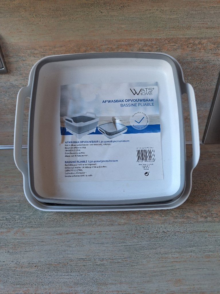 Wats Home Opvouwbare Afwasbak - Wit/Grijs, 9.5 Liter NIEUW, Ophalen, Overige typen, Kunststof, Nieuw