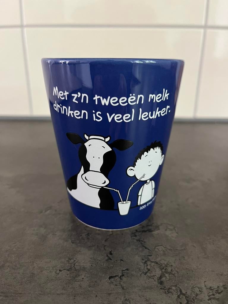 Blue Band mok – leuke melk mok – blauw – vintage/spaarmok, Huis en Inrichting, Keuken | Servies, Ophalen, Zo goed als nieuw, Overige stijlen