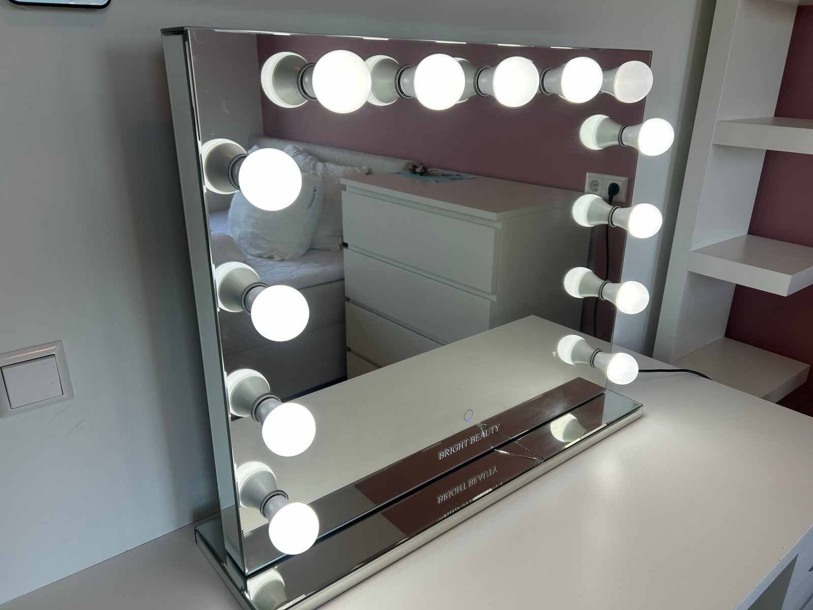 Bright Beauty Make-up Spiegel met Verlichting, Ophalen, Gebruikt, Rechthoekig, 50 tot 75 cm