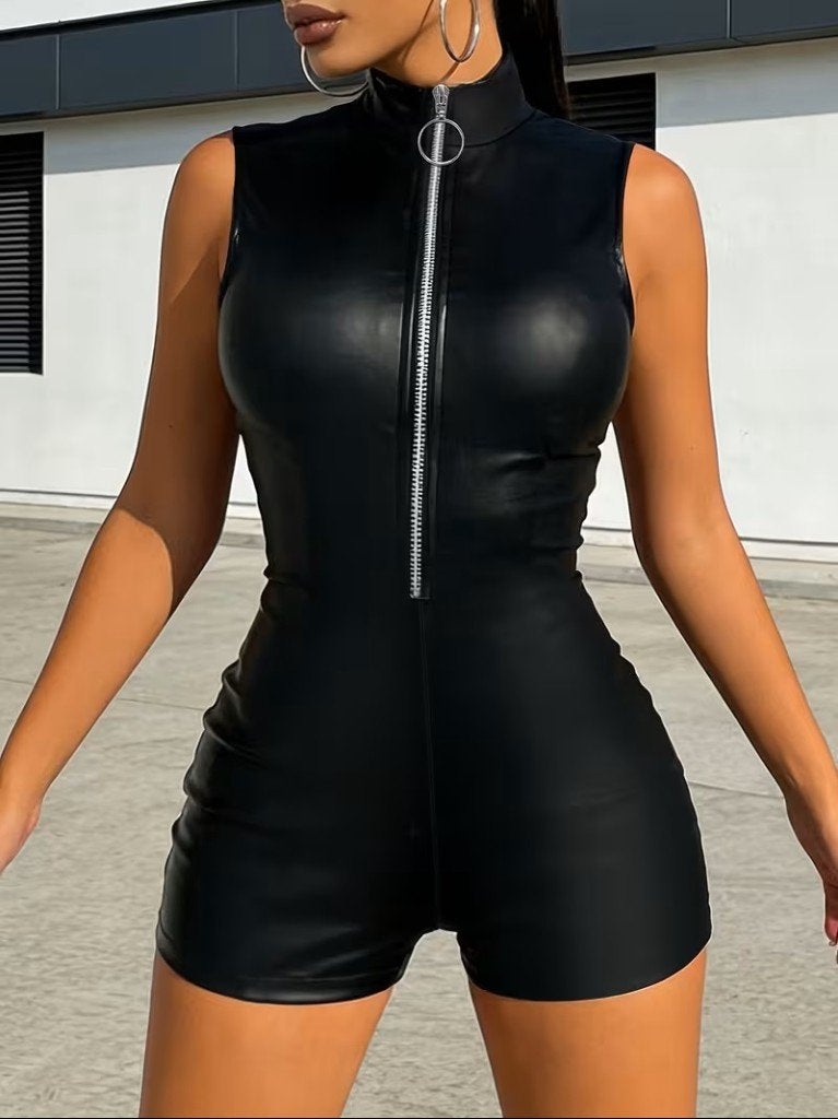 Zwart satijnglanzende Bodysuit wetlook met rits voor, Onbekend, Ophalen of Verzenden, Nieuw