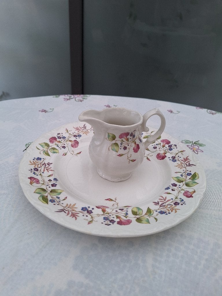 Pontesa Spain, melkkannetje en bord, Overige merken, Vintage, Ophalen of Verzenden, Zo goed als nieuw
