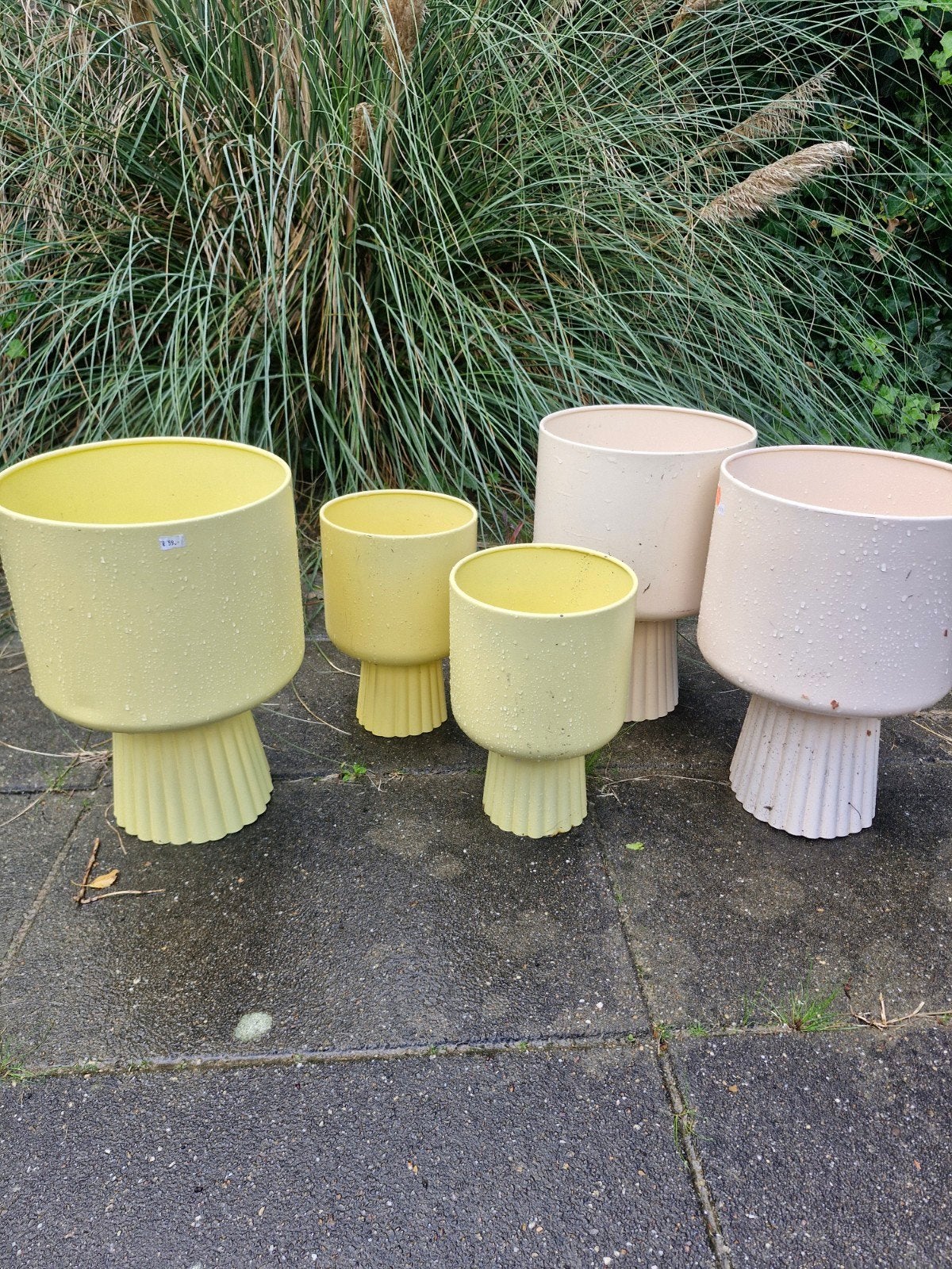 Set van 5 Mica bloempotten - Geel en Roze, Overige materialen, Zo goed als nieuw, Minder dan 40 cm, Ophalen