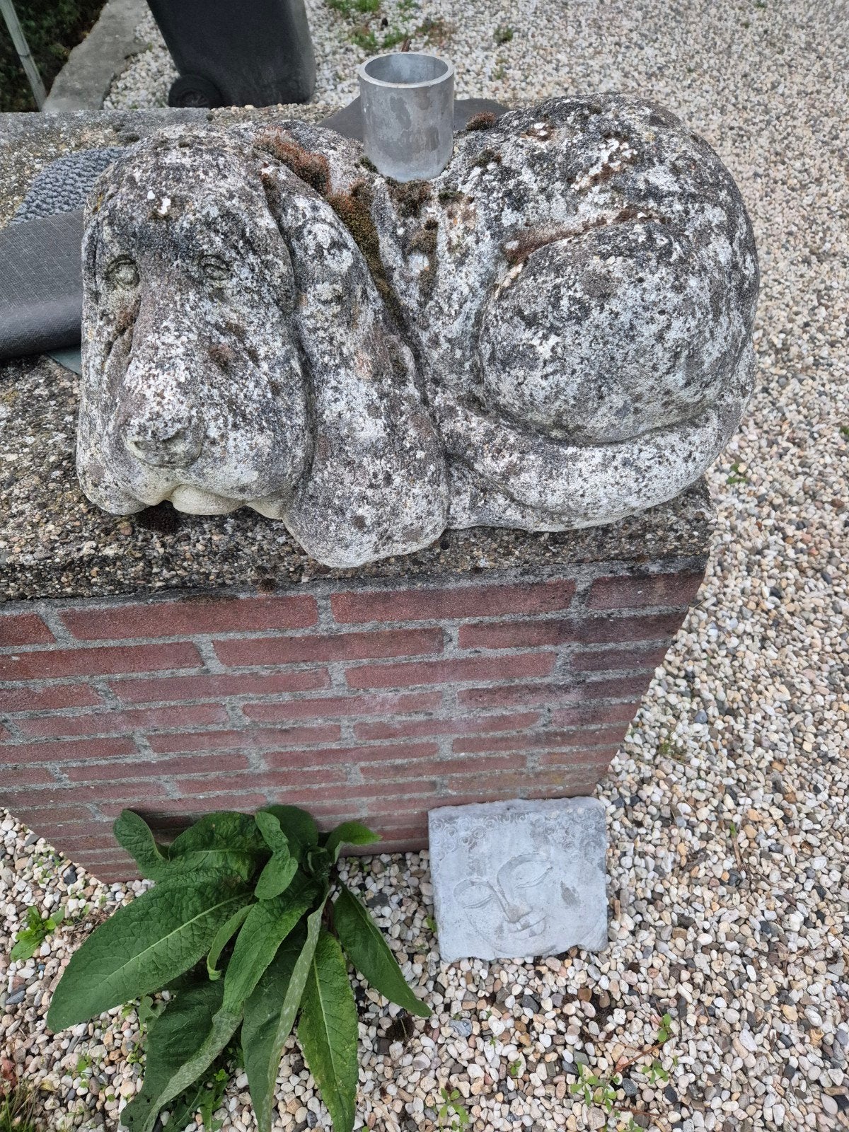 Stenen beeld van een slapende hond, Tuin en Terras, Ophalen, Gebruikt, Beton, Dierenbeeld