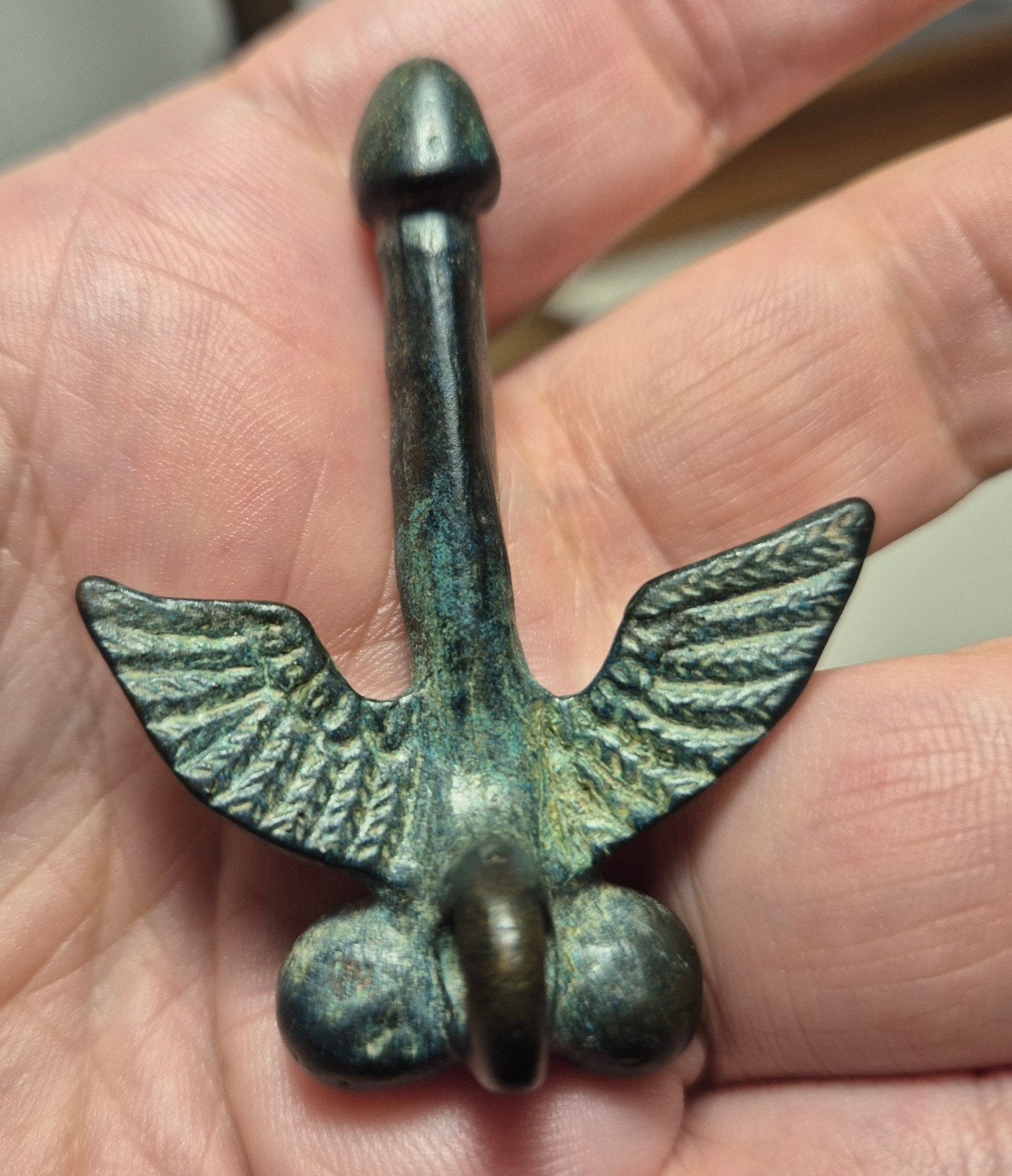 Romeins gevleugelde fallus bodemvondst brons, Ophalen of Verzenden