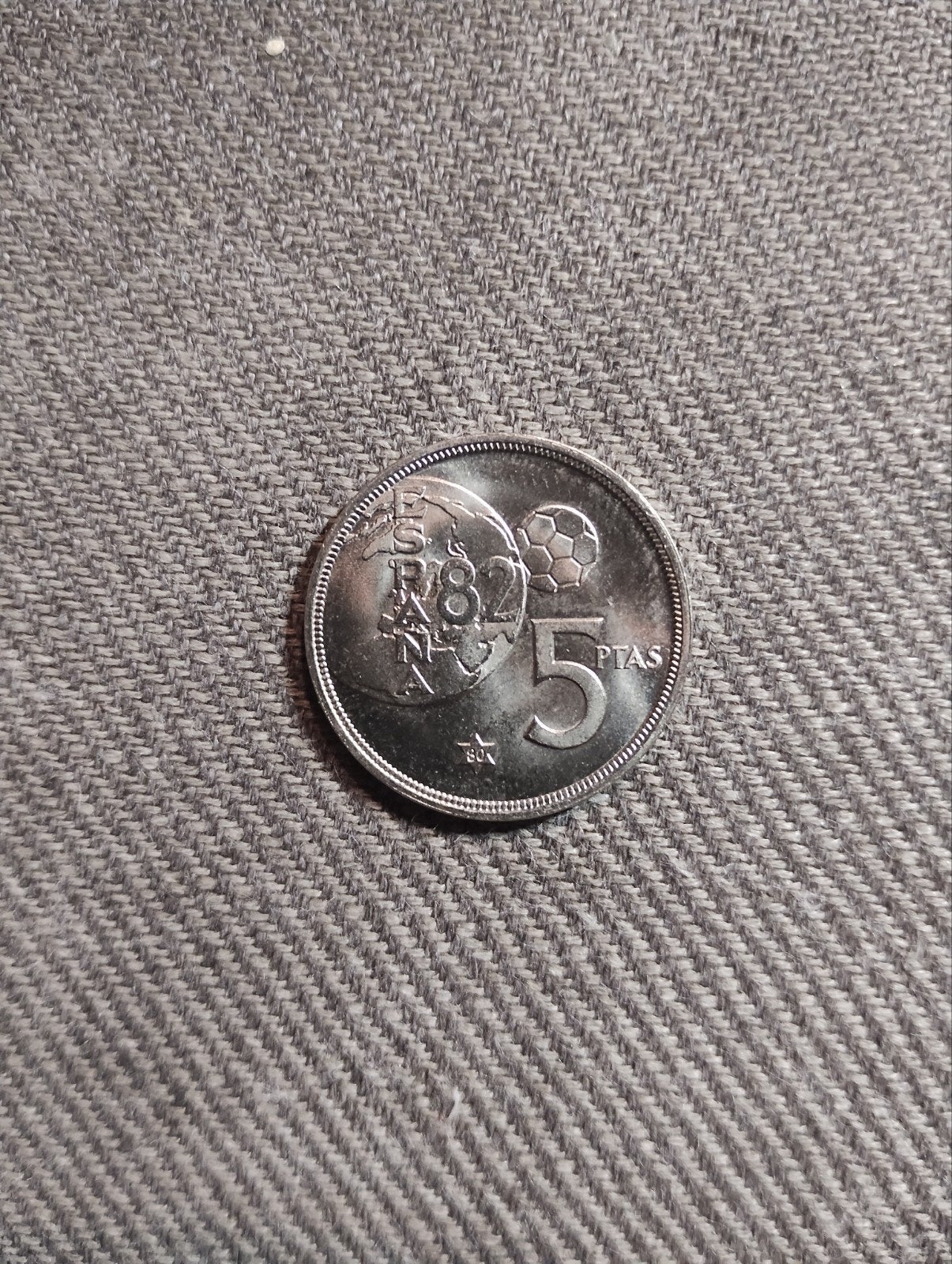 5 Peseta Spanje 1980 (sluitjaar 1980) WK Voetbal (M-0266), Ophalen of Verzenden