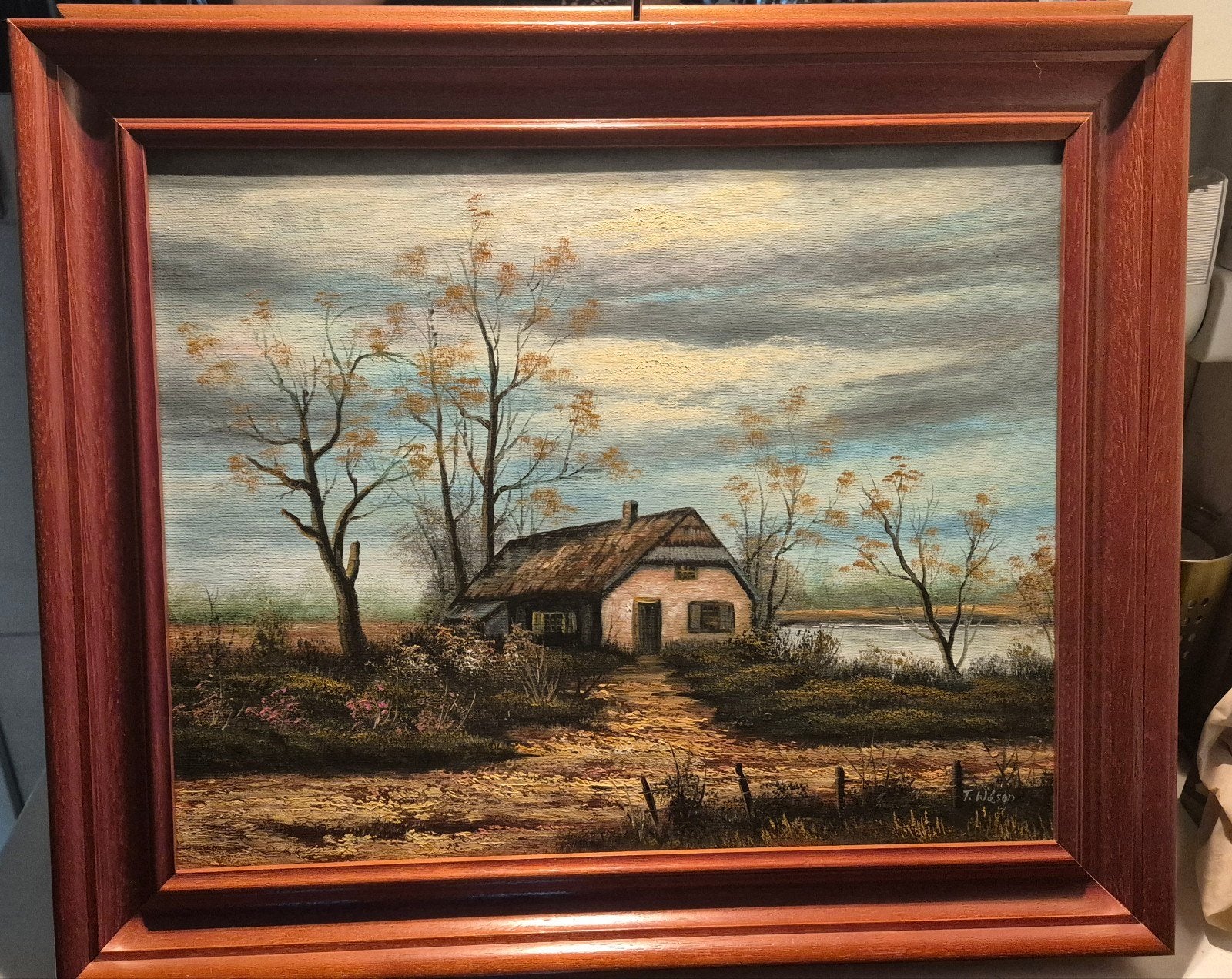 Schilderij F. Wilson - Herfstlandschap met huisje, Antiek en Kunst, Kunst | Schilderijen | Klassiek, Ophalen of Verzenden
