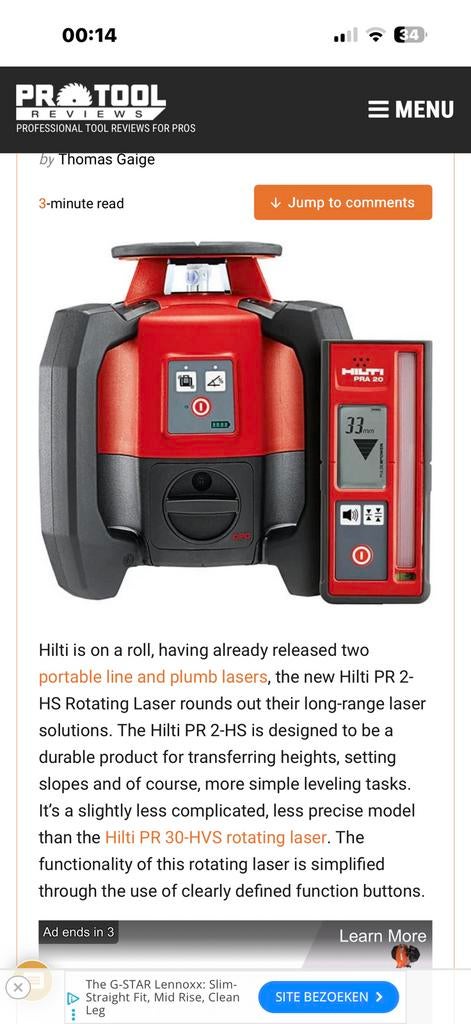 Hilti laser pr 2 hs zo goed als nieuw, Doe-het-zelf en Verbouw, Meetapparatuur, Ophalen, Zo goed als nieuw