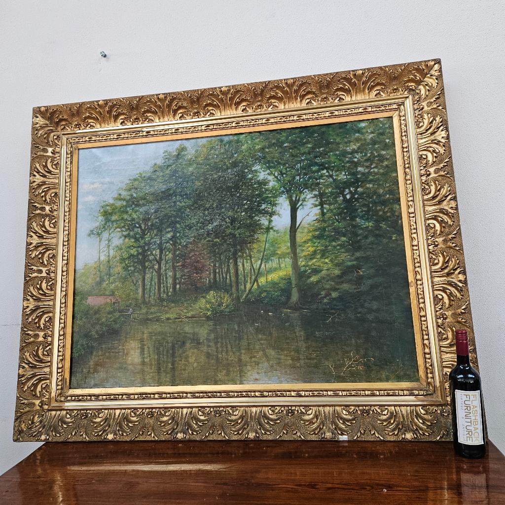 Groot Klassiek, landelijk, brocante schilderij op doek, Ophalen of Verzenden