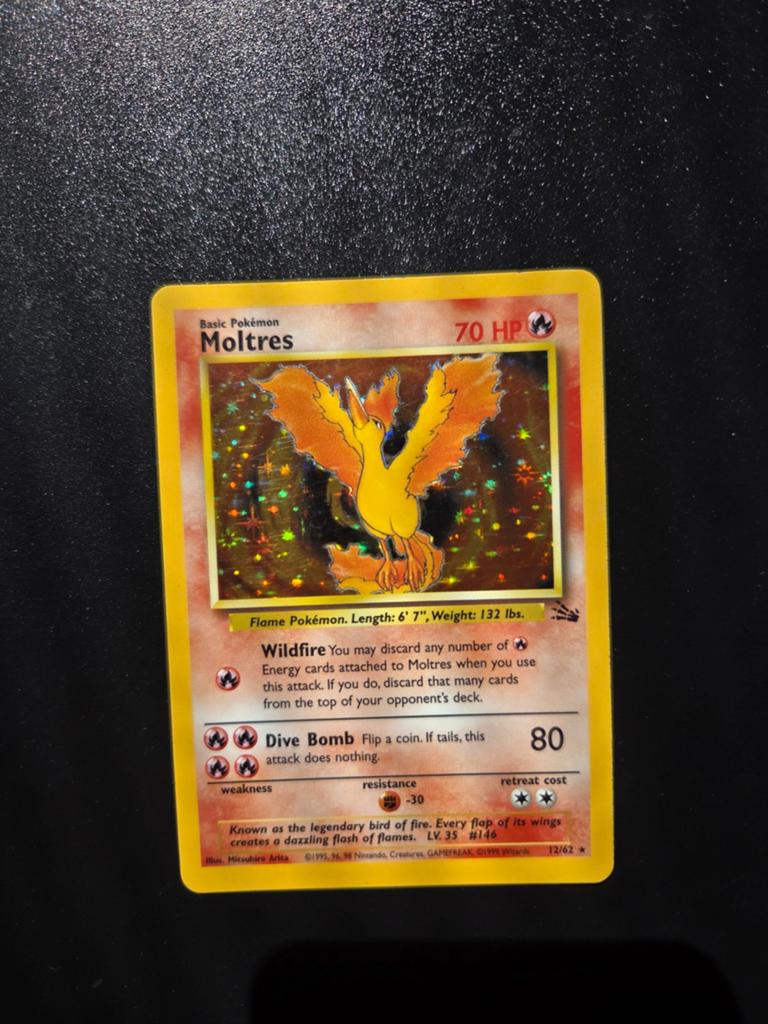 Moltres 12/62 Pokemon Fossil holo WOTC, Ophalen of Verzenden, Zo goed als nieuw, Booster, Foil