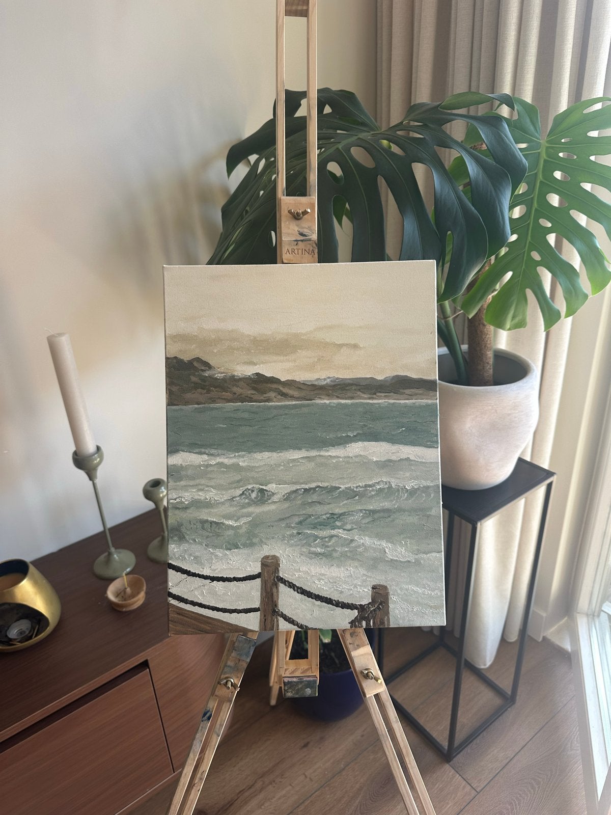 Olieverf schilderij: Zeezicht, Antiek en Kunst, Kunst | Schilderijen | Klassiek, Doek, Realistisch, Ophalen of Verzenden, Handgeschilderd