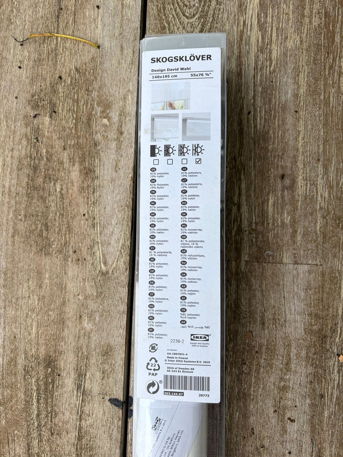 IKEA SKOGSKLÖVER Rolgordijn 140x195 cm, nieuw in verpakking, Ophalen, Wit, Nieuw, Lichtdoorlatend