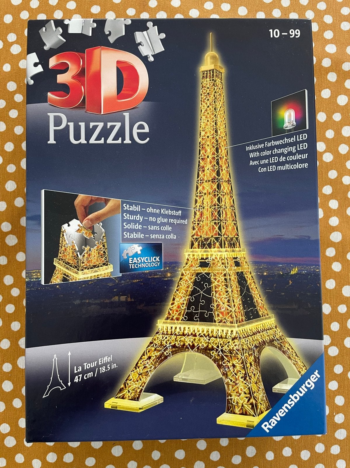 Ravensburger 3D Eiffel Toren Nacht Editie LED Puzzle, Ophalen of Verzenden, Meer dan 50 stukjes, Zo goed als nieuw, 6 jaar of ouder