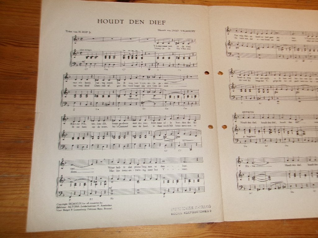 Houdt den dief - Jaap Valkhoff / H. Ruf, Gebruikt, Gitaar, Ophalen of Verzenden, Artiest of Componist