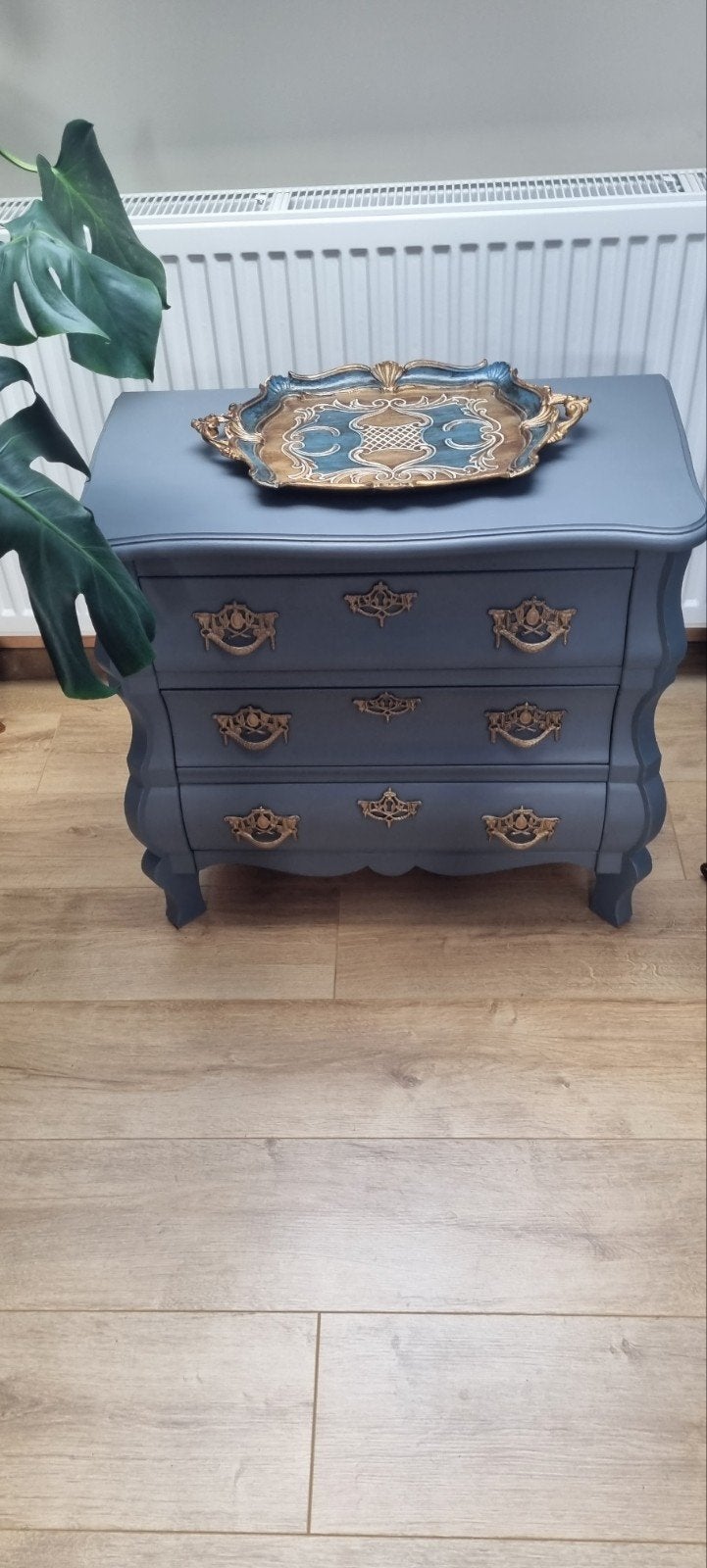 Vintage buikkast in Franse stijl - Grijs/blauw met goud, Ophalen