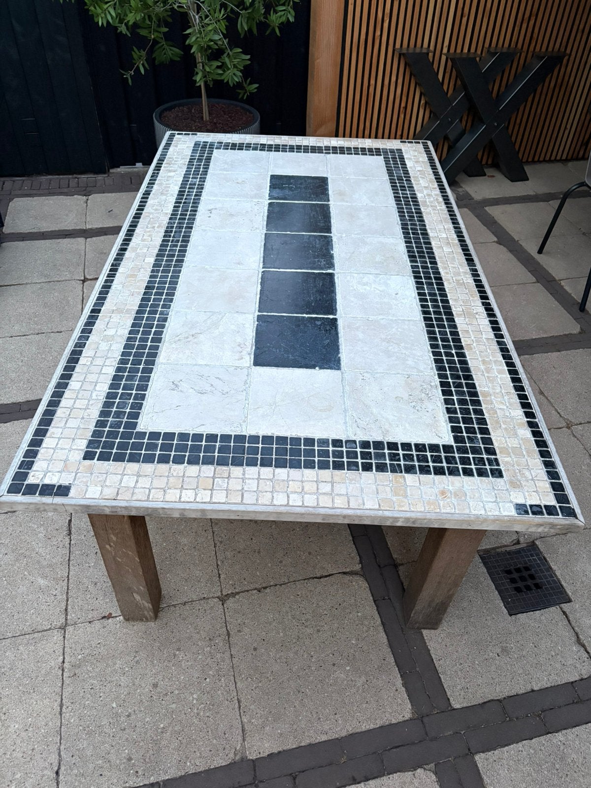 Tuintafel  natuursteen mozaïek 178x 103x72,5cm, Ophalen, Gebruikt, Rechthoekig
