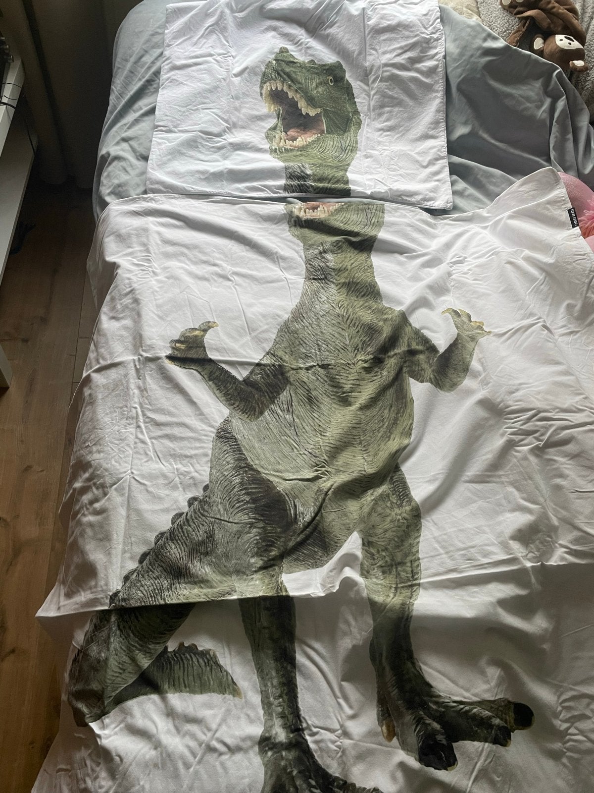 Peuter dekbedovertrek met dinosaurus print snurk, Eenpersoons, Meerkleurig, Dekbedovertrek, Katoen