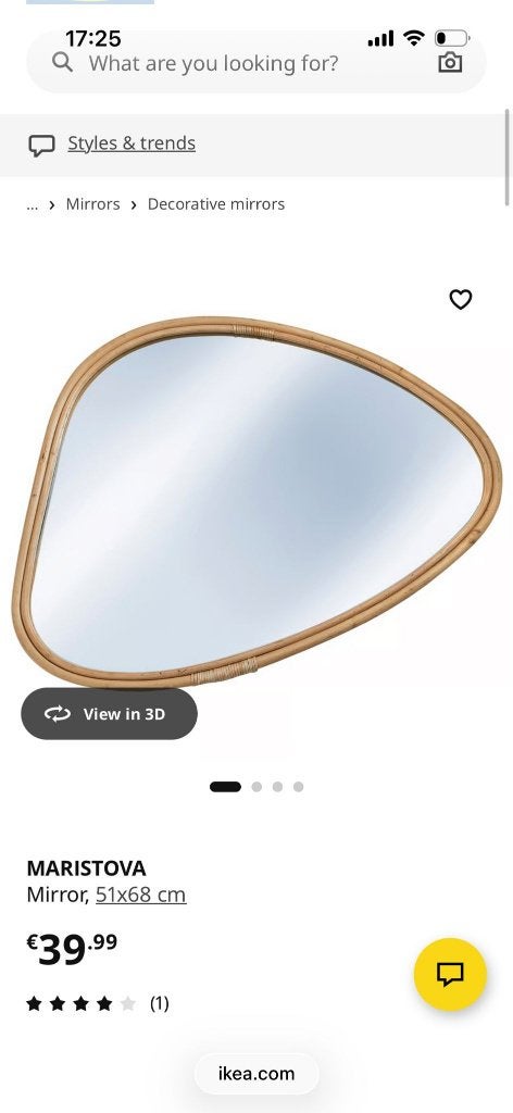 IKEA MARISTOVA MIRROR, Huis en Inrichting, Woonaccessoires | Spiegels, Ophalen, Zo goed als nieuw, Minder dan 100 cm, Overige vormen