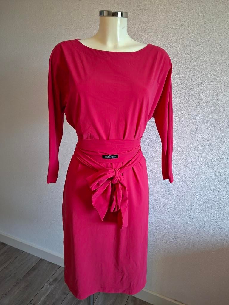 Prachtige LaDress travelstof jurk - Maat S/M, Maat 38/40 (M), Blauw, Ophalen of Verzenden, Knielengte