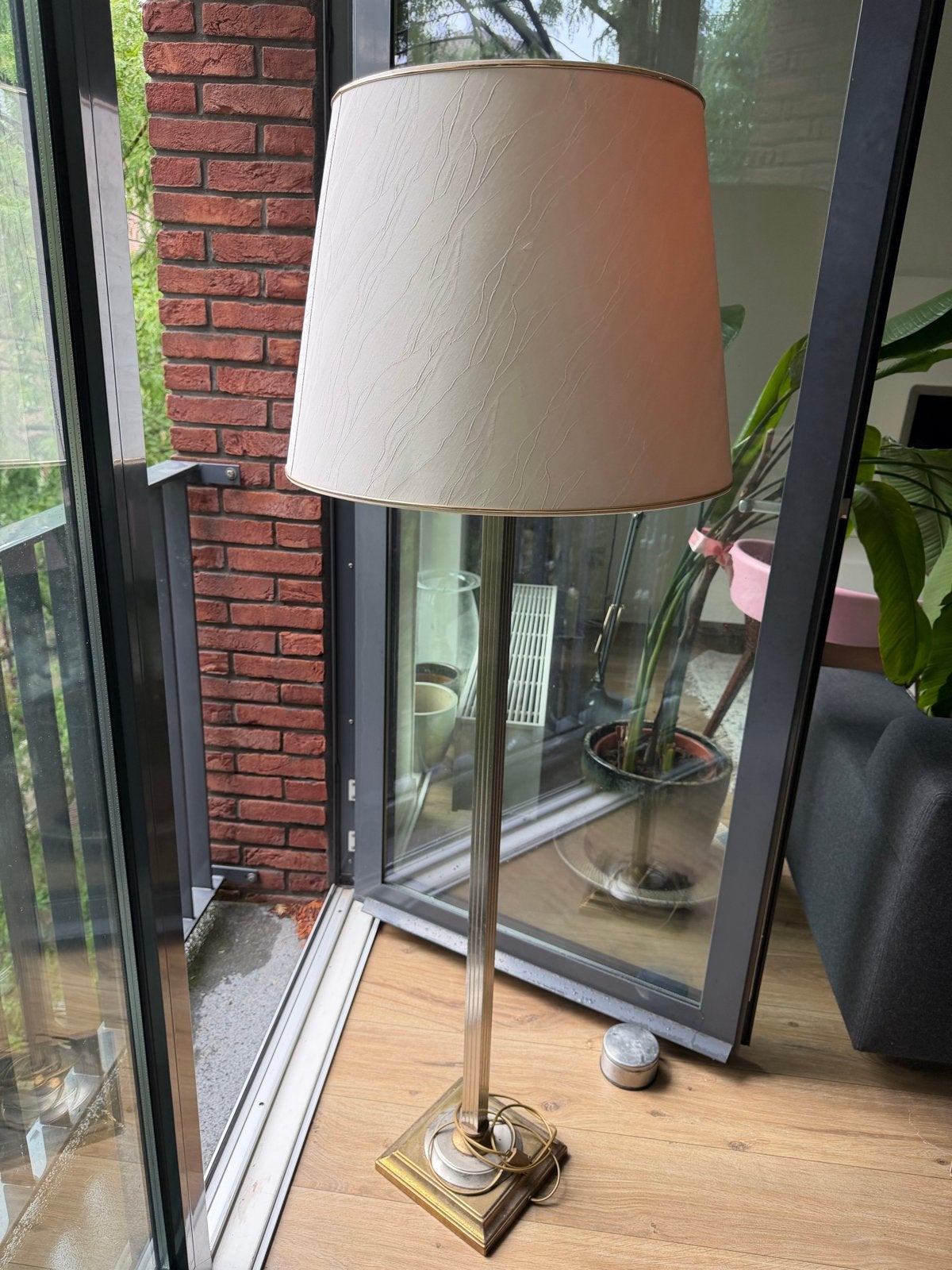 Vintage Franse vloerlamp - Hout & Messing, Ophalen