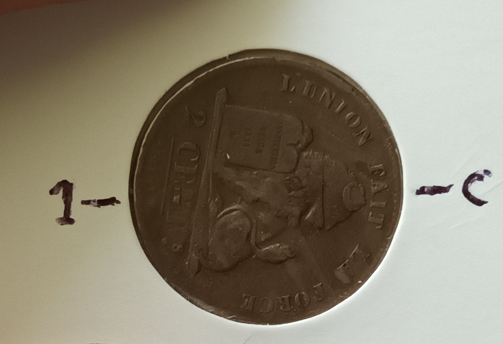 2 cent 1835 België over 1 cent Willem I, Verzenden, Koning Willem I, 1 cent, Losse munt