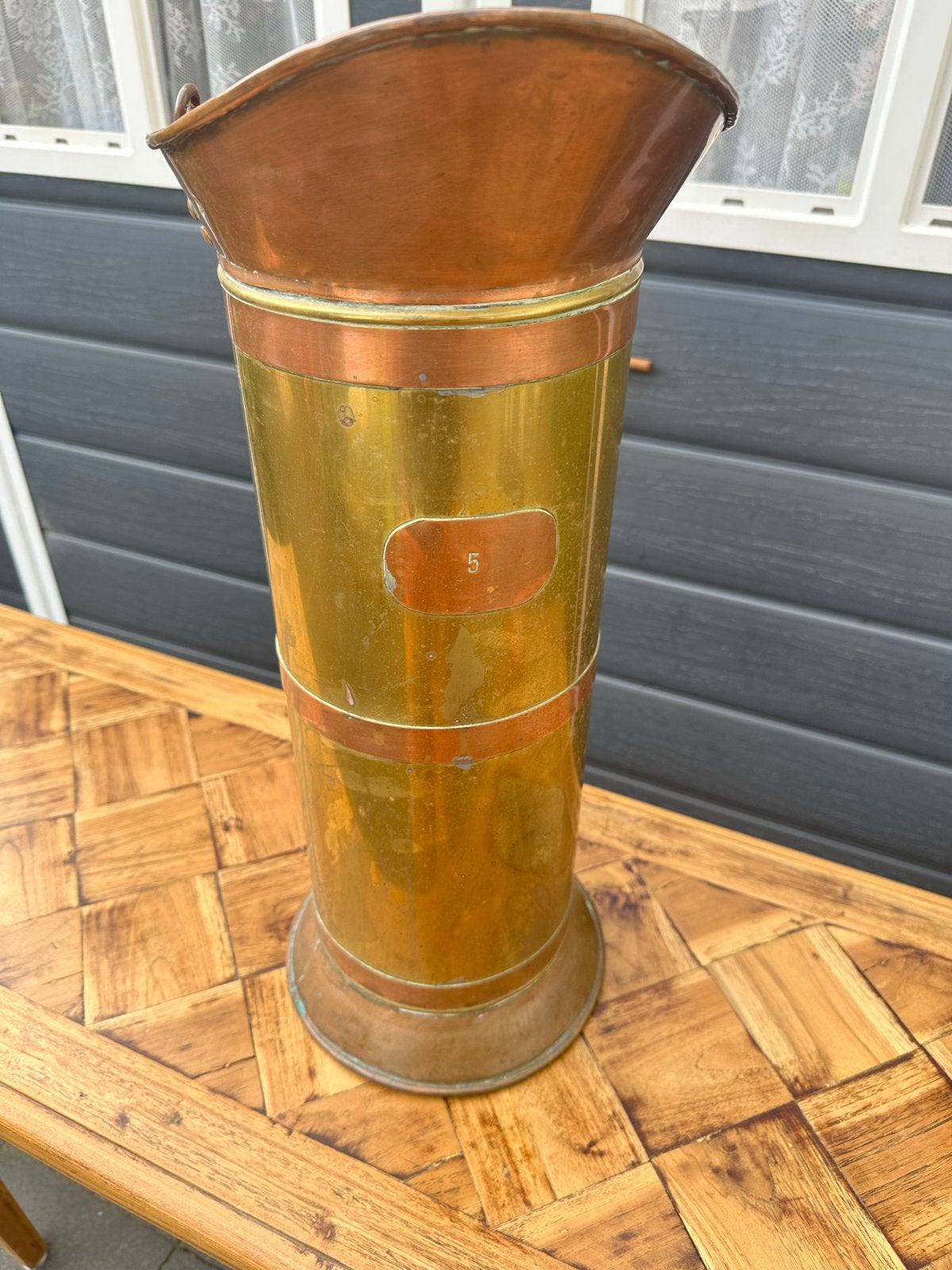 Antieke paraplubak van koper en brons, Ophalen, Koper
