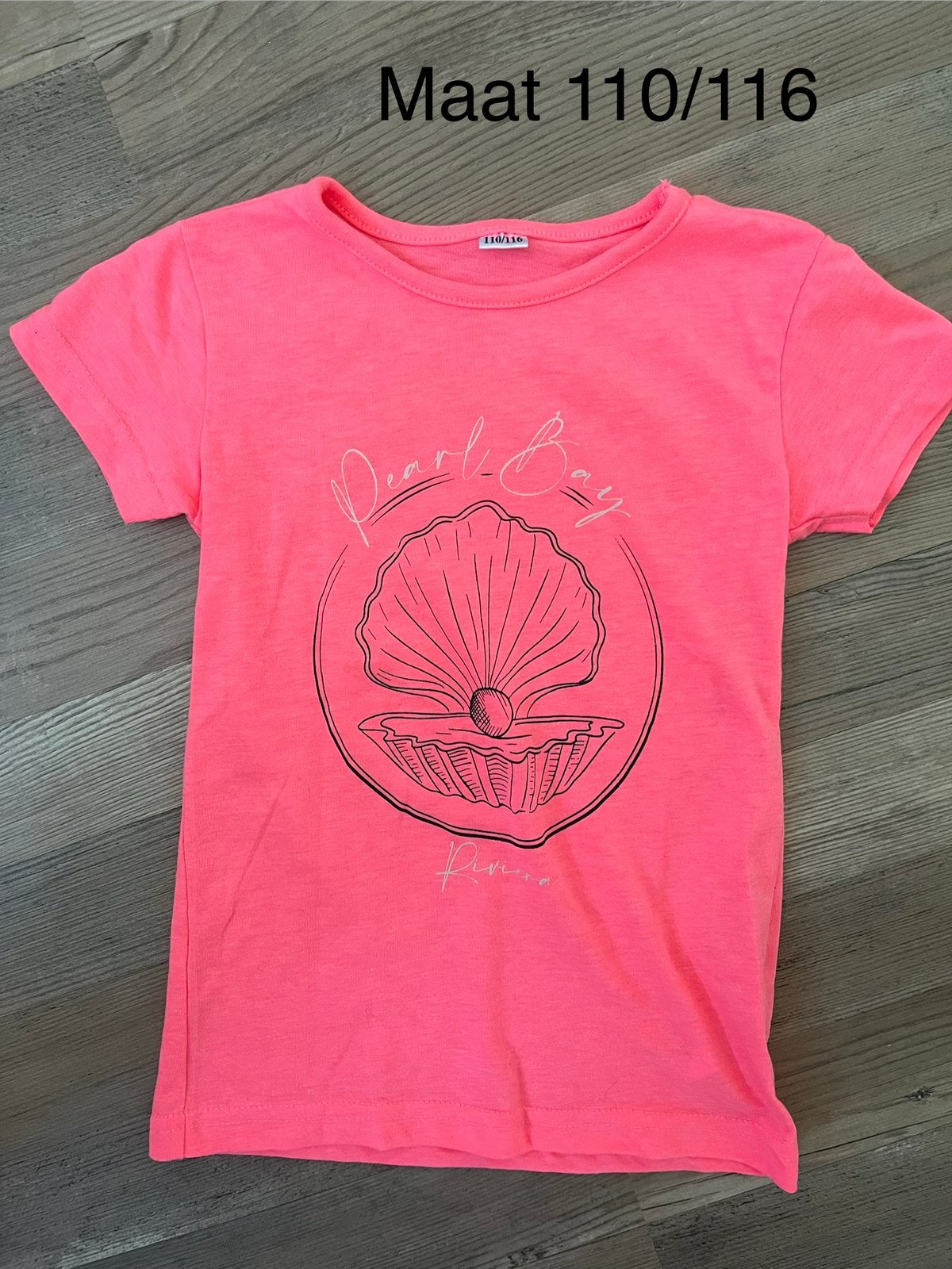 Felroze shirtje met schelp, maat 110/116, Kinderen en Baby's, Kinderkleding | Maat 110, Ophalen of Verzenden, Zo goed als nieuw