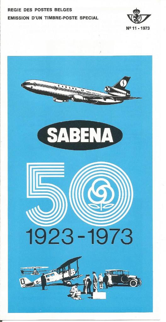 FDC 11/1973 20-05-73 Vijftigjarig bestaan SABENA 8 Fr (FR)., Postzegels en Munten, Luchtvaart, Met stempel, Ophalen of Verzenden