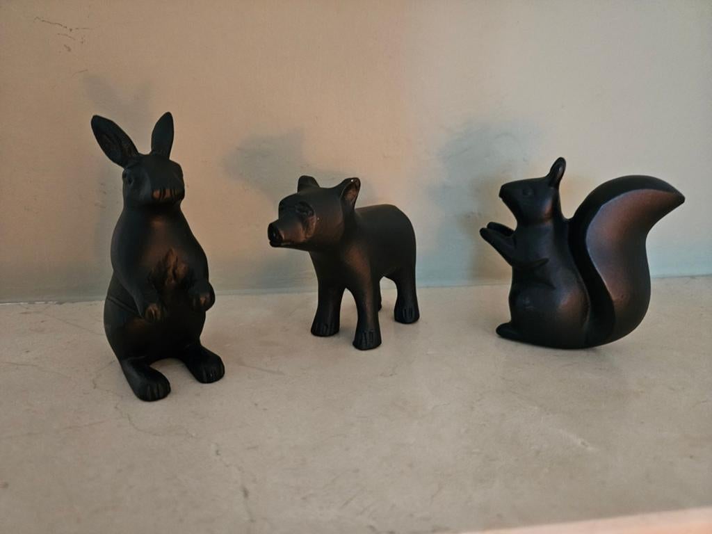 3 Stenen bosdieren 11 cm hoog, Verzamelen, Beelden en Beeldjes, Ophalen of Verzenden, Zo goed als nieuw, Dier