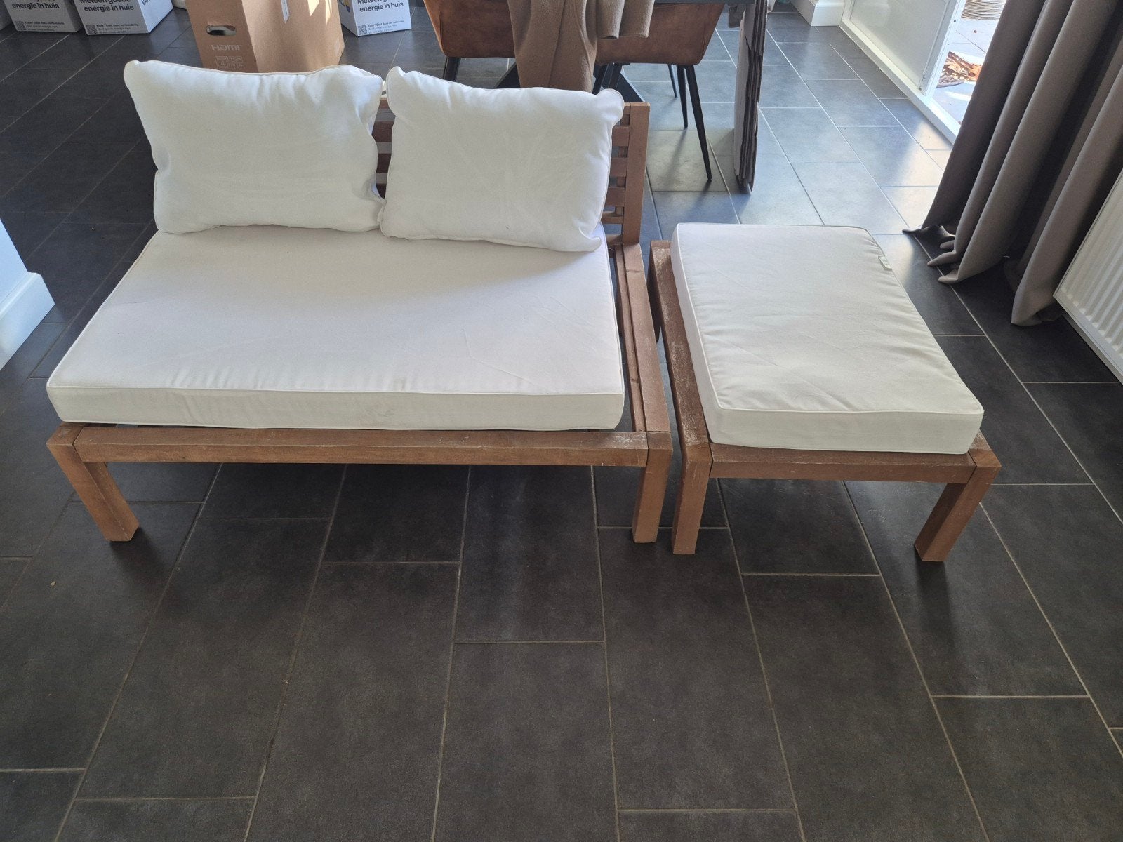 Prachtige houten tuin set, bankje met klein bankje, Tuin en Terras, Ophalen, Hout