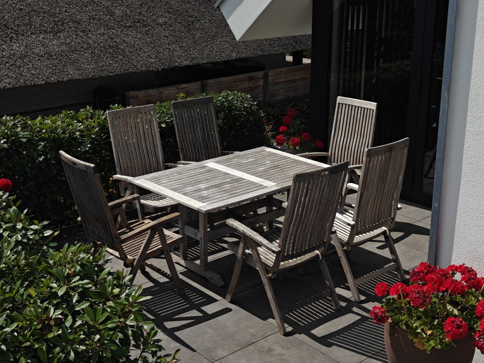 Teakhouten Tuinset met 6 Stoelen en Uitschuifbare Tafel, Ophalen, Gebruikt, 6 zitplaatsen, Teakhout