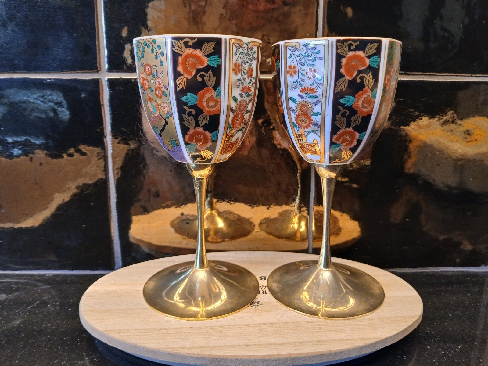 Set van 2 Japanse Satsuma stijl wijnglazen, Ophalen of Verzenden