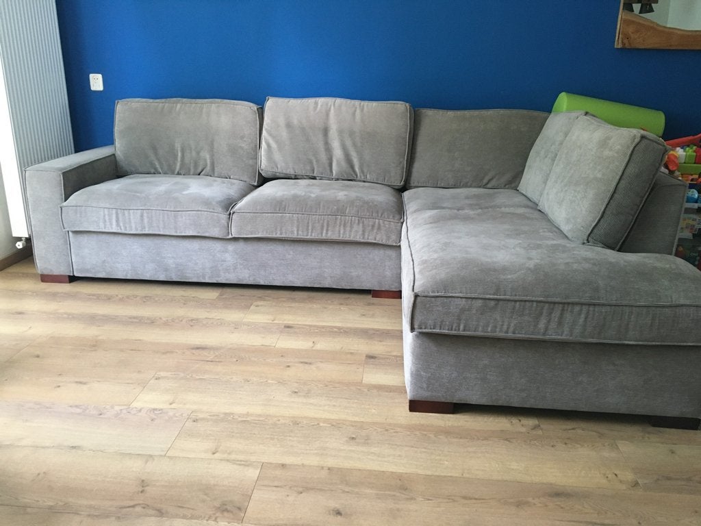 Hoekbank grijs 4-5 zits, Huis en Inrichting, Banken | Bankstellen, Ophalen, 250 tot 300 cm, Gebruikt, Hoekbank