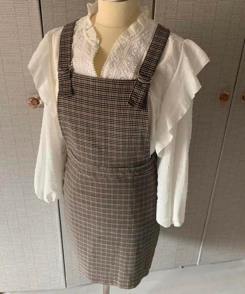 Geruit overgooier jurkje maat S/M, Kleding | Dames, Maat 38/40 (M), Wit, Ophalen of Verzenden, Zo goed als nieuw