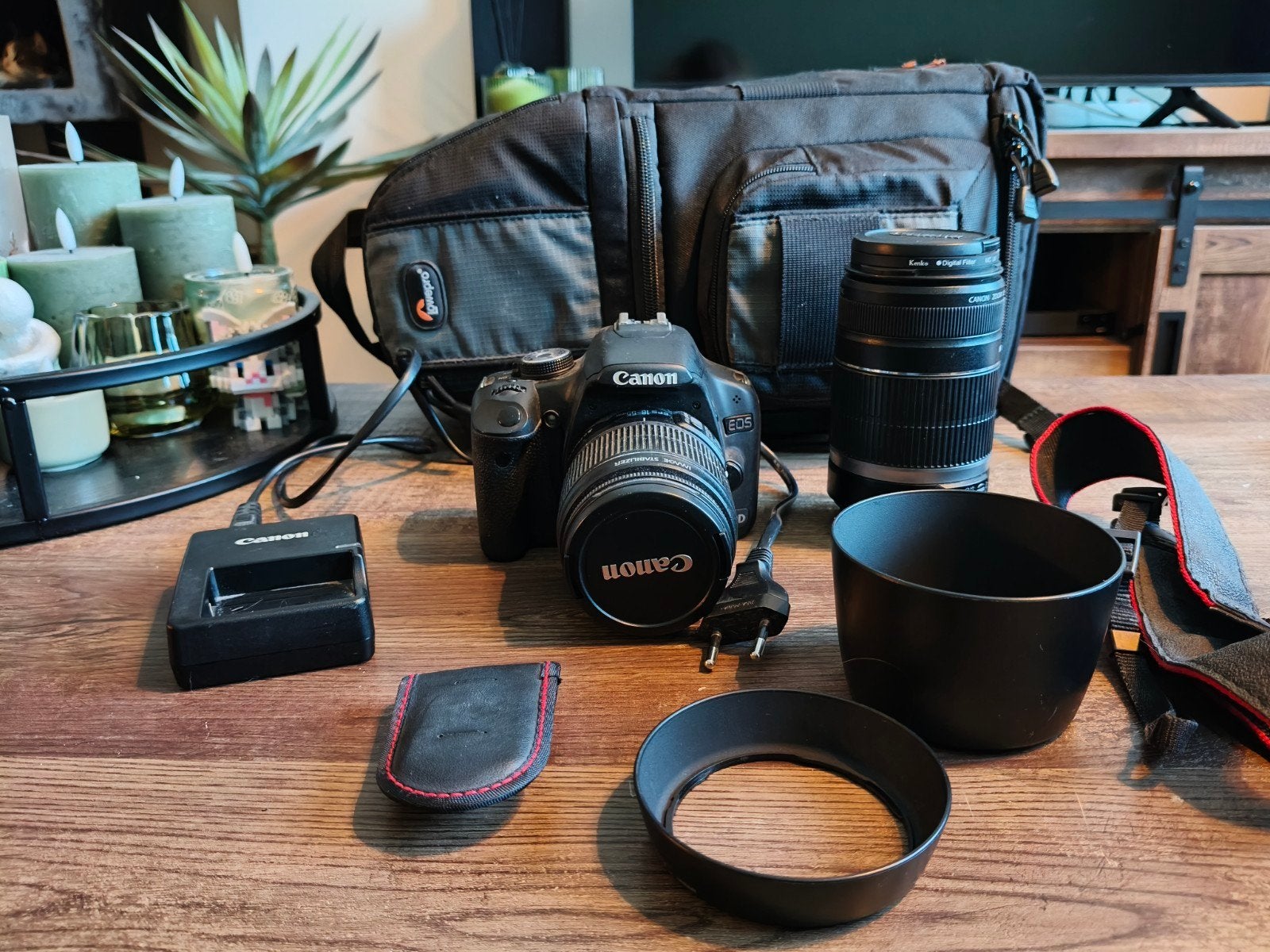 Canon 500D spiegelreflexcamera met 2 lenzen en accessoires, Audio, Tv en Foto, Fotocamera's Digitaal, Beeldstabilisatie, Gebruikt