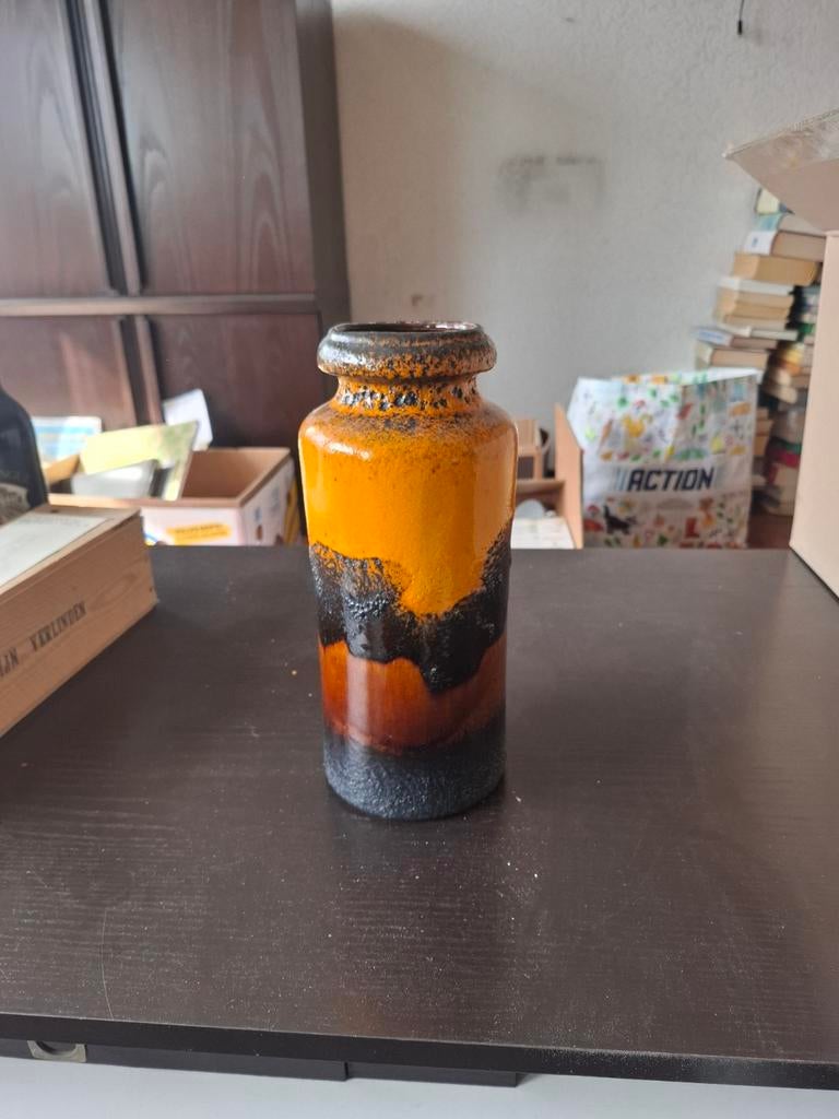 Vintage West Germany Fat Lava vaas, oranje/zwart/bruin, Antiek en Kunst, Antiek | Vazen, Ophalen of Verzenden