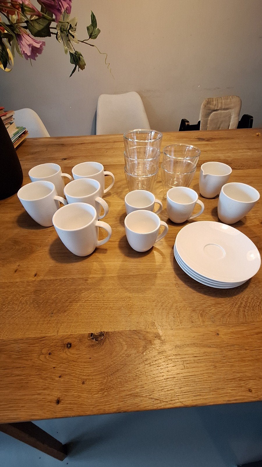 Mokken, kopjes en glazen set - Wit en Transparant, Ophalen, Glas of Glazen, Gebruikt, Overige merken